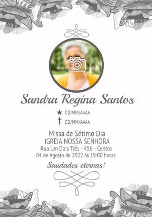 Convite Missa de Sétimo Dia com Foto Floral para Editar Online