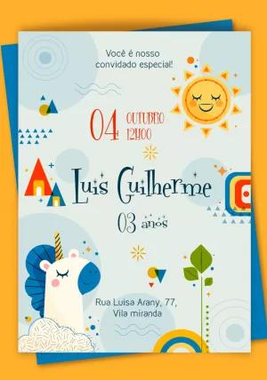 Convite de Aniversário Unicórnio e Sol para Editar Online