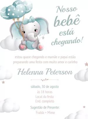 Convite Chá de Bebê Elefantinha Aquarela para Editar Online