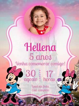 Convite de Aniversário Minnie Rosa com Foto para Editar Online