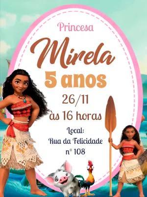 Convite de Aniversário Princesa Moana para Editar Online