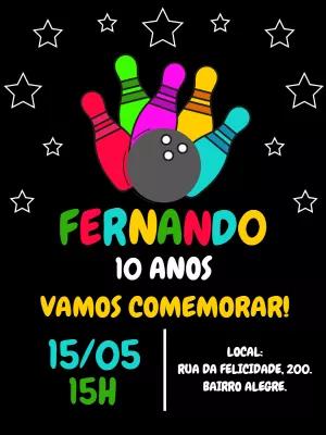 Convite de Aniversário Boliche Neon para Editar Online