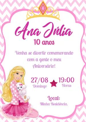Convite de Aniversário Barbie Princesa para Editar Online
