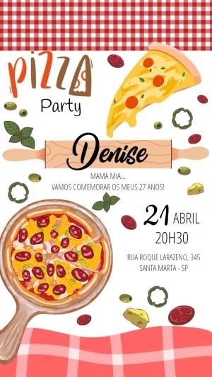 Convite de Aniversário Pizza Party para Editar Online