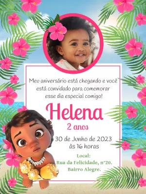Convite Aniversário Moana Baby com Foto para Editar Online