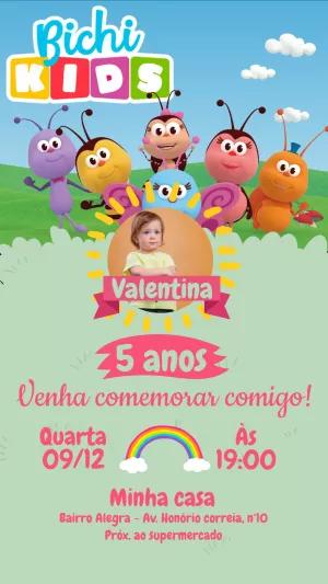 Convite Aniversário Bichi Kids com Foto para Editar Online