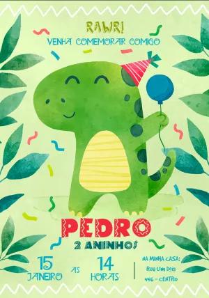 Convite de Aniversário Dinossauro Fofo para Editar Online