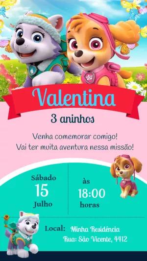 Convite Aniversário Patrulha Canina Menina para Editar Online