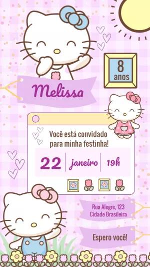 Convite de Aniversário Hello Kitty para Editar Online