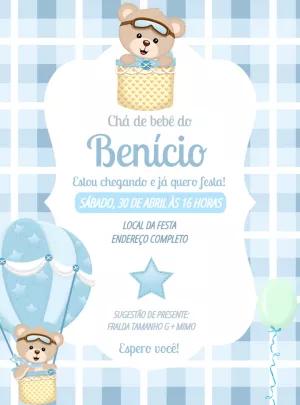 Convite Chá de Bebê Ursinho Baloeiro para Editar Online