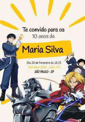 Convite de Aniversário Fullmetal Alchemist para Editar Online