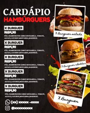 Cardápio de Hamburgueria com Fotos para Editar Online