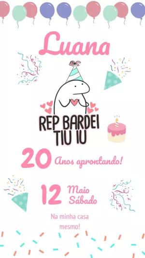 Convite de Aniversário Flork Rosa para Editar Online