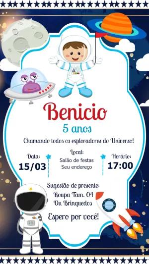 Convite de Aniversário Astronauta para Editar Online