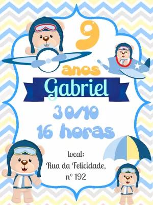 Convite de Aniversário Ursinho Aviador para Editar Online