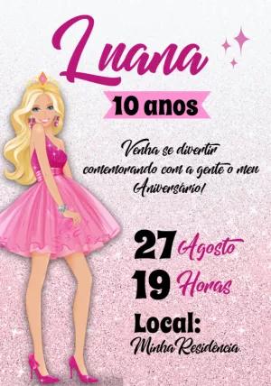 Convite Aniversário Boneca Rosa para Editar e Enviar Online