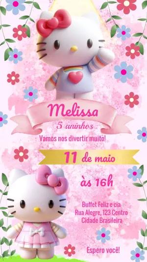 Convite de Aniversário Hello Kitty para Editar Online