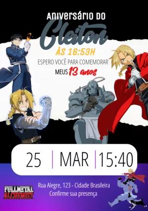 Convite de Aniversário Fullmetal Alchemist para Editar Online