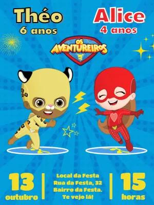Convite Aniversário Duplo Aventureiros para Editar Online