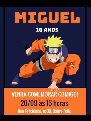 Convite de Aniversário Naruto com Personagem para Editar Online