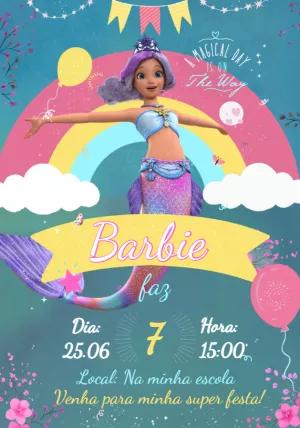Convite de Aniversário Barbie Sereia para Editar Online