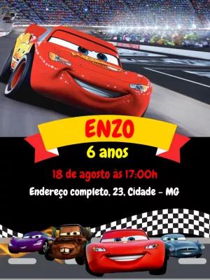 Convite de Aniversário Carros Disney para Editar Online