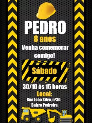 Convite Aniversário Construção com Máquinas para Editar Online