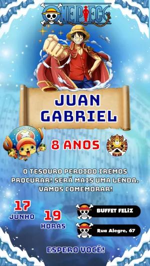 Convite Aniversário One Piece com Luffy para Editar Online