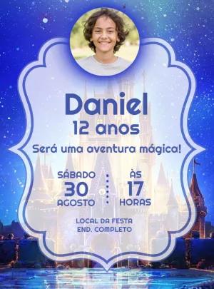 Convite Aniversário Castelo Mágico com Foto para Editar Online