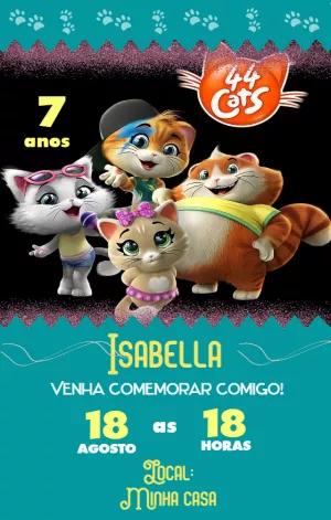Convite de Aniversário 44 Gatos para Editar Online