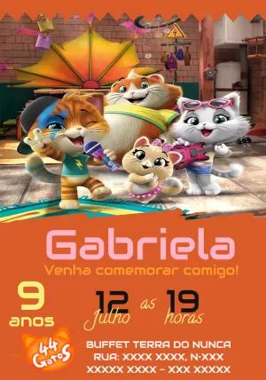 Convite de Aniversário 44 Gatos para Editar Online e Imprimir