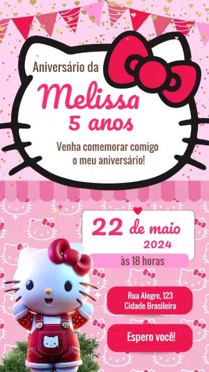Convite de Aniversário Hello Kitty para Editar Online