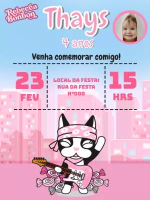 Convite Aniversário Rebecca Bonbon com Foto para Editar Online