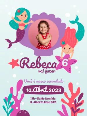 Convite de Aniversário Sereia com Foto para Editar Online