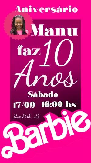 Convite de Aniversário Barbie com Foto para Editar Online