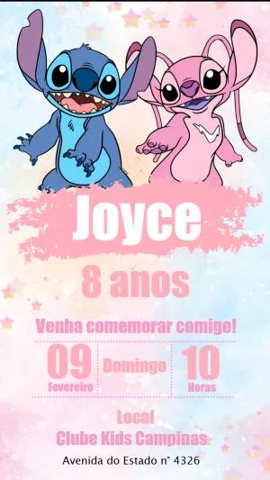 Convite de Aniversário Stitch e Angel para Editar Online