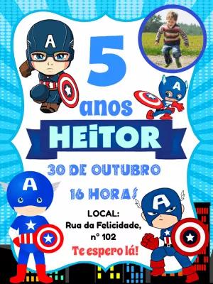 Convite Aniversário Capitão América com Foto para Editar Online
