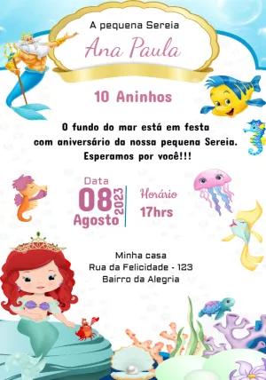 Convite de Aniversário Pequena Sereia para Editar Online