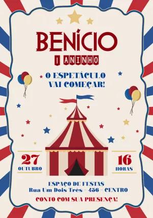 Convite Aniversário Circo Vintage para Editar Online