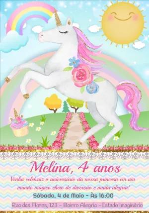 Convite Aniversário Unicórnio Mágico para Editar Online