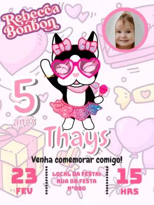 Convite Aniversário Rebecca Bonbon com Foto para Editar Online