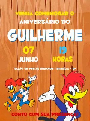 Convite de Aniversário Pica Pau para Editar Online