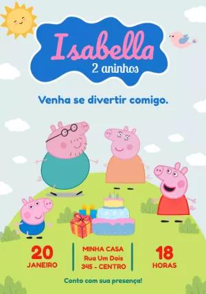 Convite de Aniversário Peppa Pig com a Família para Editar