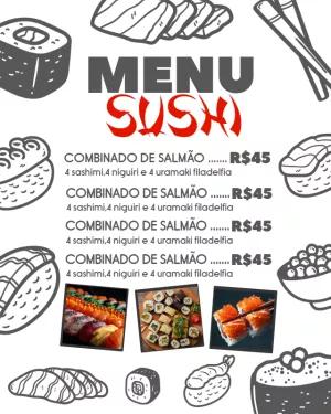 Cardápio de Sushi Japonês Ilustrado para Editar Online