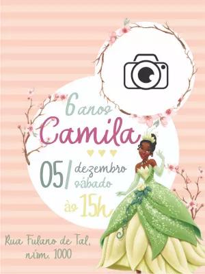 Convite Aniversário Princesa Tiana com Foto para Editar Online