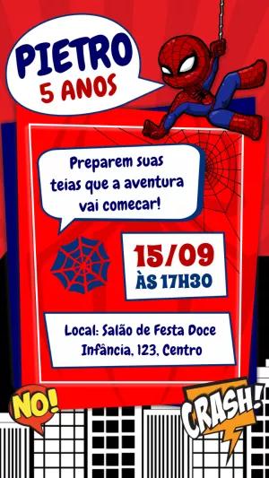 Convite Aniversário Homem Aranha para Editar Online