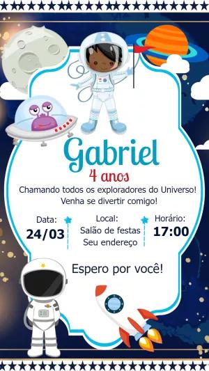 Convite Aniversário Astronauta Infantil para Editar Online