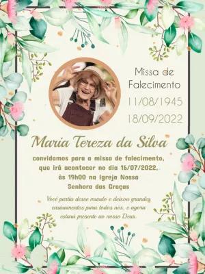 Convite Missa de Falecimento com Foto Floral para Editar Online