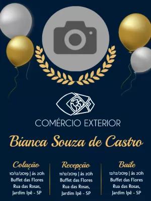 Convite de Formatura Comércio Exterior com Foto para Editar Online