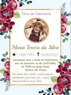 Convite Missa de Falecimento Floral com Foto para Editar Online